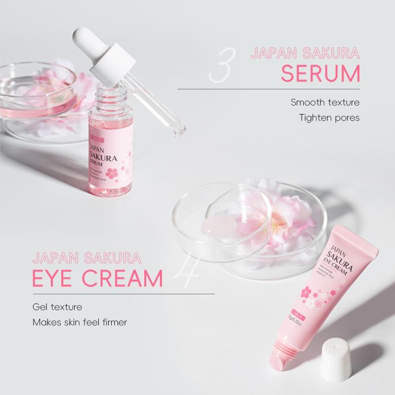 LAIKOU Moisturizing Reduce Fine Lines Brighten Skin Tone Care Toner Cream Eye Cream Cleanser 6Pcs Sakura Facial Skin Care Set