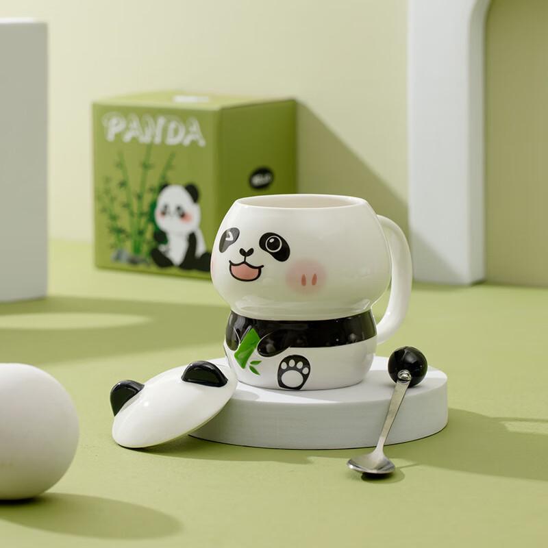 Changbaosen Cartoon Panda Mug with Lid and Spoon
