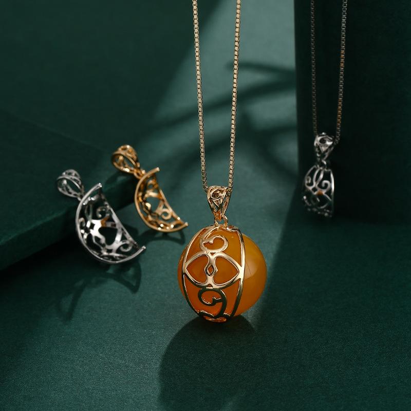 Gold-Plated Jade & Amber Clasp for DIY Pearl and Bead Necklaces