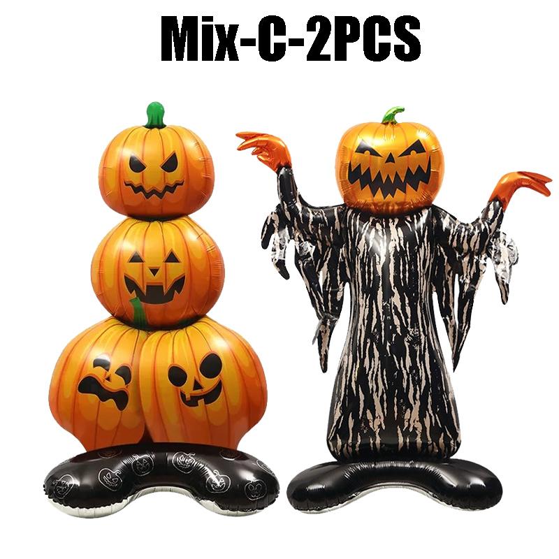 Halloween Inflatable Pumpkin Tree Standing Large Foil Balloon Happy Witch Ghost Grim Reaper Party Decor Supplies