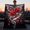 1pc Butterfly Roses Heart Outdoor Flannel Blanket Soft All Season Polyester Throw , Perfect for Picnics & Travel , Picnic Accessory