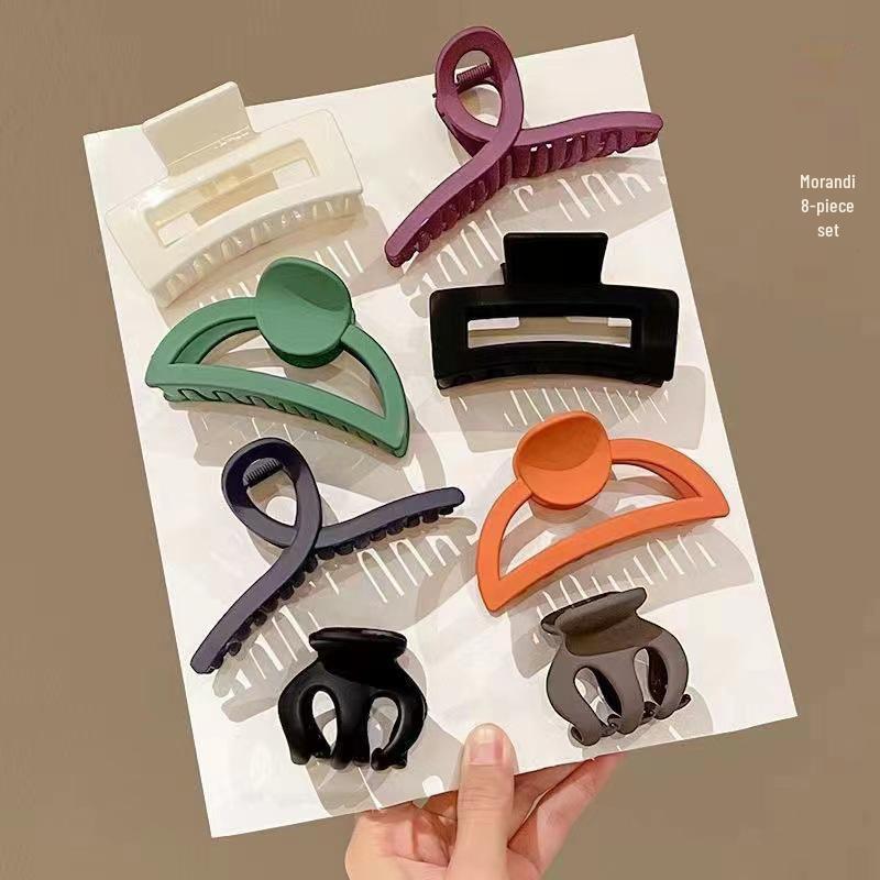 Gradient Pink 8-Piece Large Claw Clips Set for Women - Colorful, High Ponytail, Square and Cross Designs