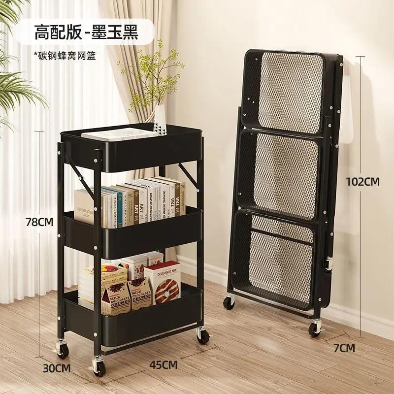 Faltbarer Aufbewahrungswagen Ständer Küche Badezimmer 3 Etagen Snacks Regale Schlafzimmer Mobiler Wagen Aufbewahrungsregal Wagen Organizer