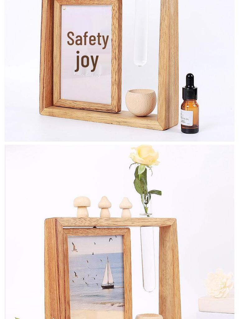 Creative Rotating Solid Wood 6-inch Photo Frame with Logo Customization - Multifunctional Tabletop Stand for Photos.