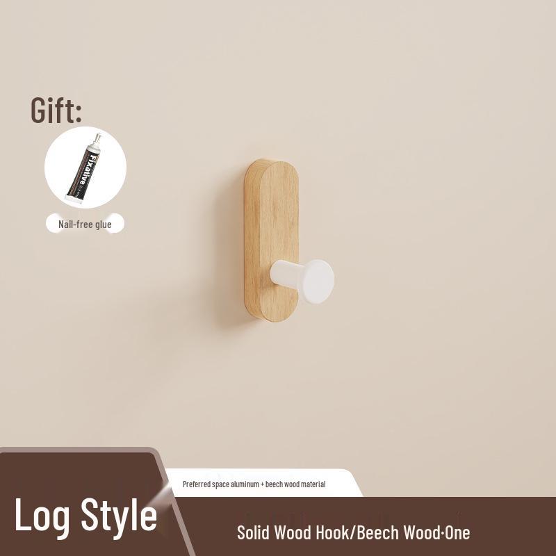 Walnut Adhesive Clothes Hook - Punch-Free, Solid Wood Door Hanger