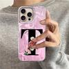 A-Z Black Letter Peony Flower Phone Case For Apple Iphone 15 14 Pro Max Plus Shockproof Silicone Couple Fundas Shell Back Cover