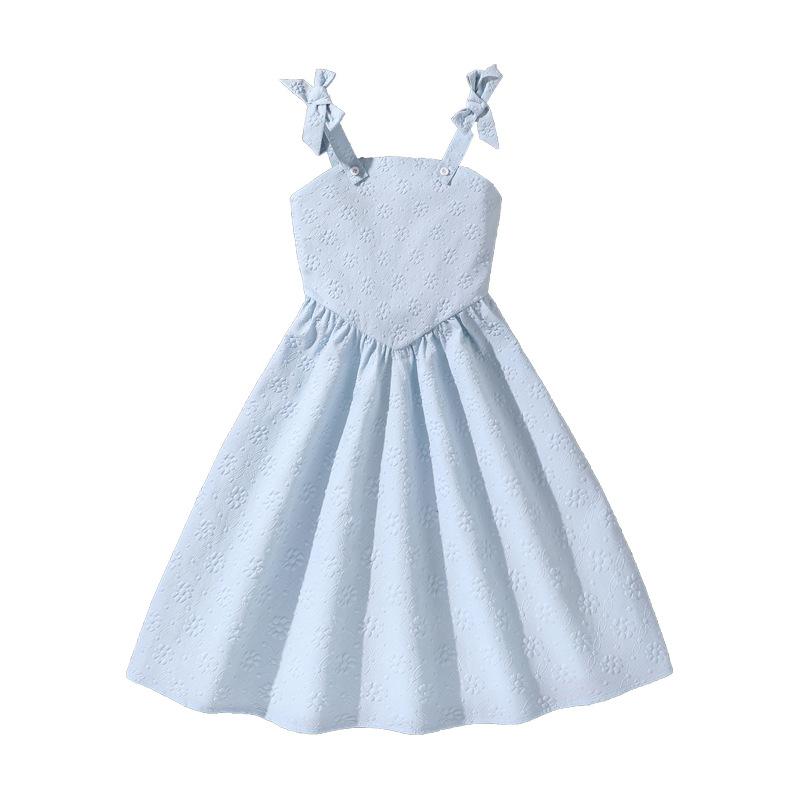Children's Fashion Bow Halter Dress Spring and Summer Girls' Elegant Blue Princess Dress
