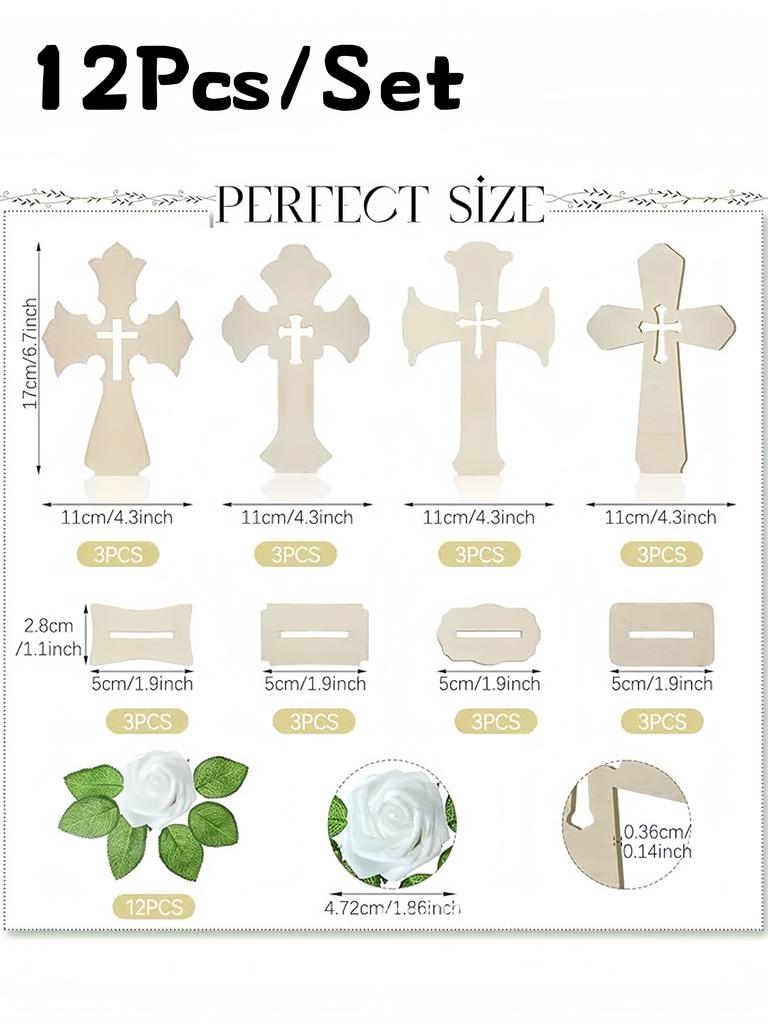 Wooden Crosses with Artificial Roses Standing Crosses with Bases, Baptism Centerpieces, Wedding Party Home Decor