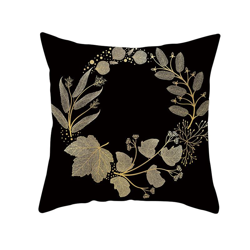 Home Furnishings Black Gold Leaf Print Cushion Cover Office Cushion Cover Waist Pillow Cover