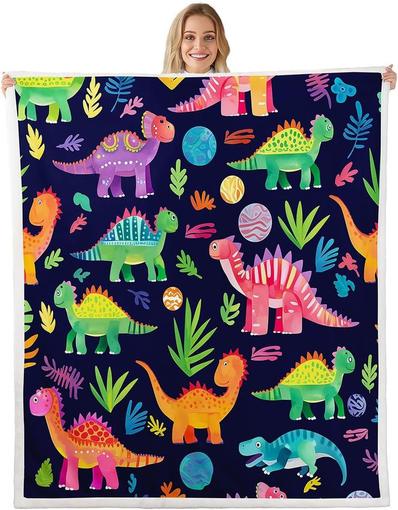 Colorful Dinosaur Blanket Soft Fleece Throw Kids Room Decor Baby Gift Cartoon Animal Design Home Decoration