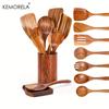 9-teiliges Kochlöffel-Set aus Holz, Kochutensilien aus Holz mit Utensilienhalter, Küchenutensilien-Set aus Teakholz
