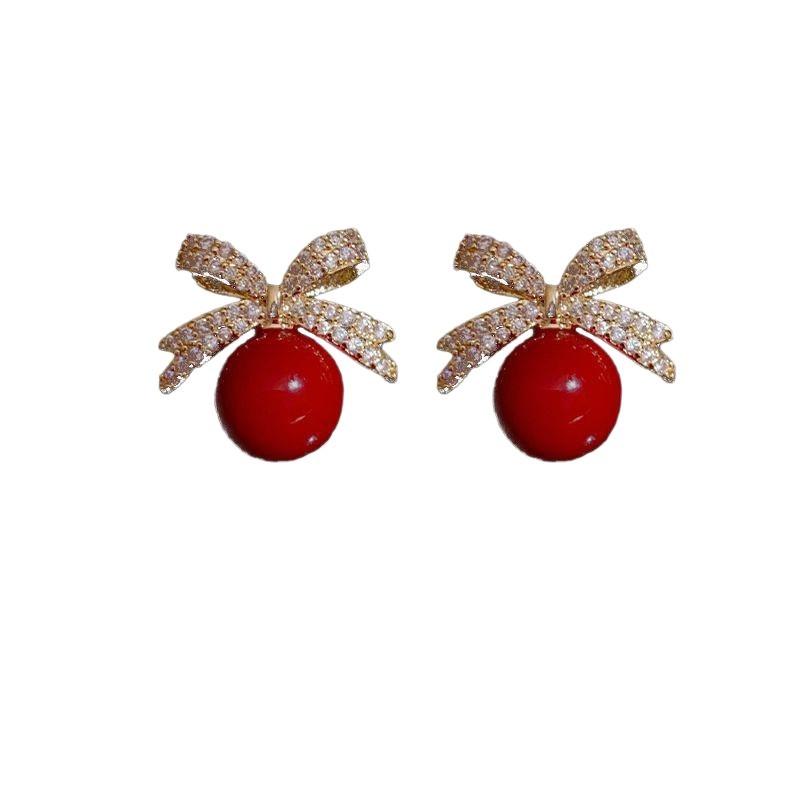 

1par Micro Set Zircon Bow Pearl Pendant Earrings New Design Fashion Zircon for Women And Girls Ear Accessories