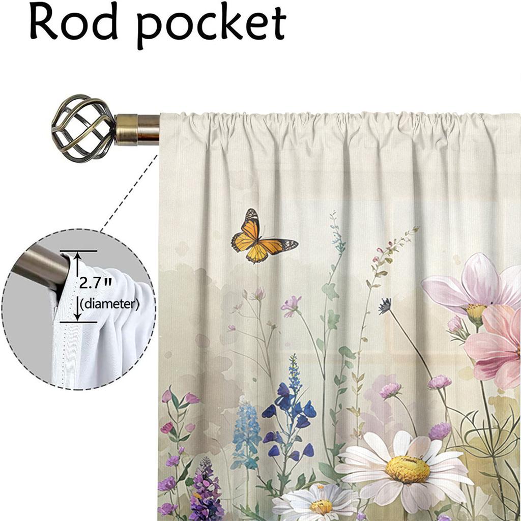 2Pcs Pastoral Floral Curtains 3D Butterfly Wildflower Pattern Living Room Bedroom Balcony Sunshade Fresh Nature Decor Curtains