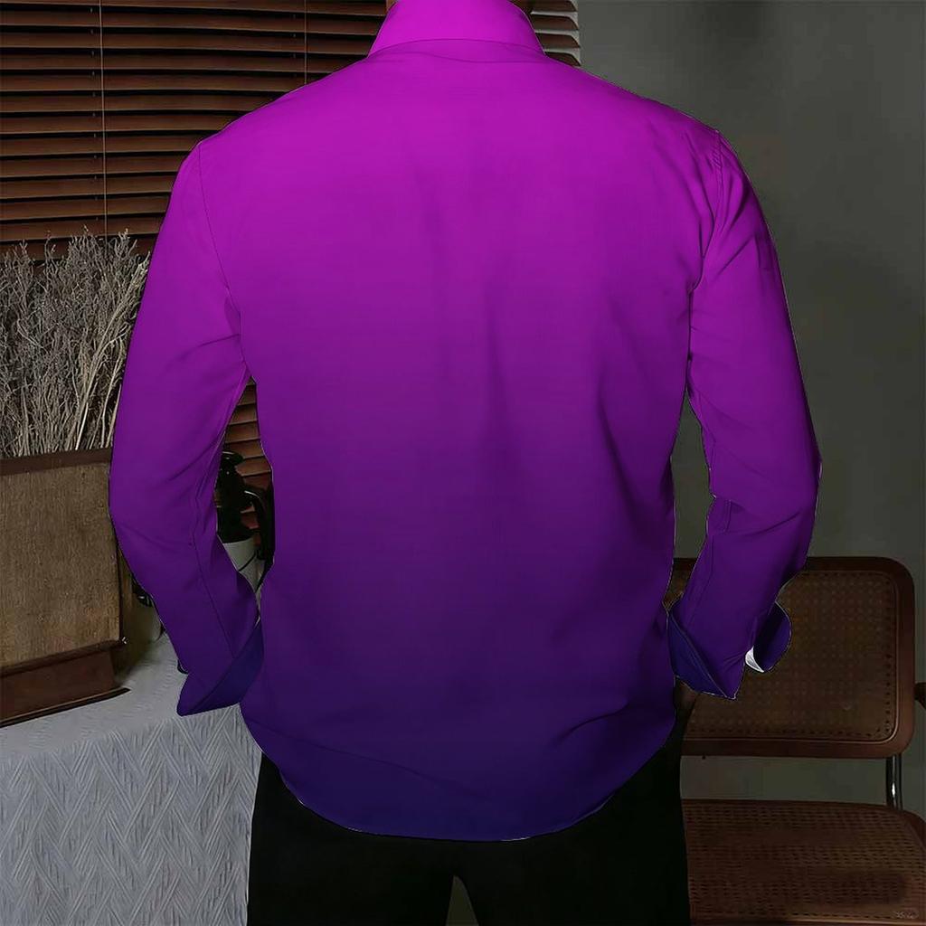 Chemise pour homme à col dégradé violet ton uni manches longues boutonnée