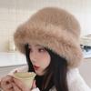 New Autumn Winter Faux Fur Bucket Hat Women'S Wide Brim Solid Color Korean Senior Warm Fisherman Cap Fashion Party Panama Caps