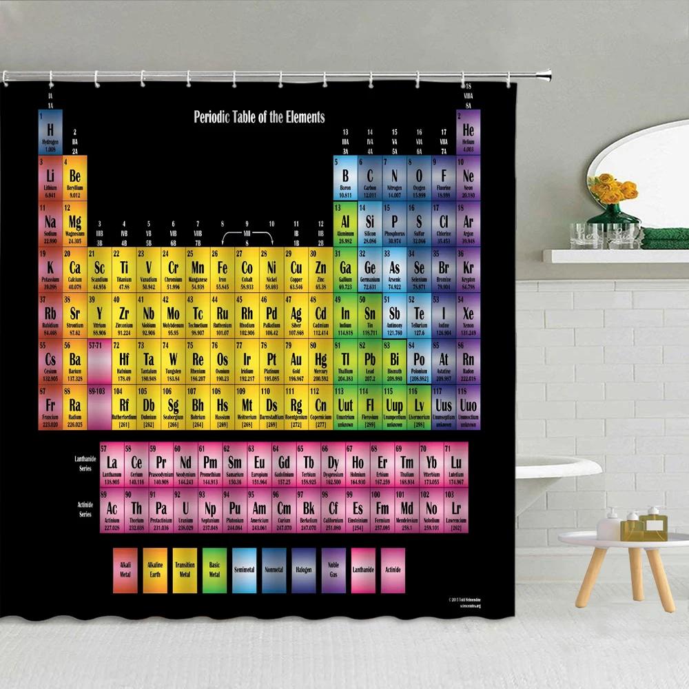 

Chemistry Creative Pattern Shower Curtain Periodic Table Of Elements Polyester Fabric Bathroom Supplies Decor With Hook Washable W60H190(CM)-1 Pcs