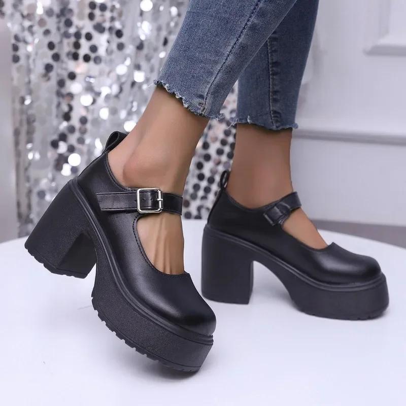 Fashion Mary Jane Shoes 2025 Fashion Light Women's Shoes Buckle Strap High Heels Fashion Shallow Office and Career Plus Size Black Heels