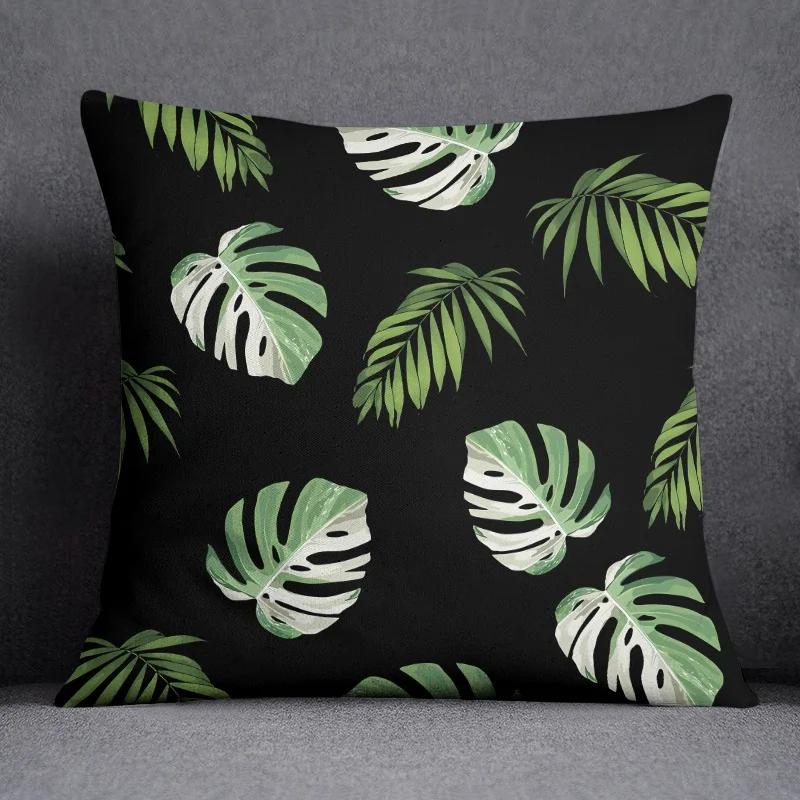 Tropical Green Plant Leaf Print Pattern Home Office Bedroom Sofa Car Decoration Throw Pillow Pillowcase 45 * 45cm