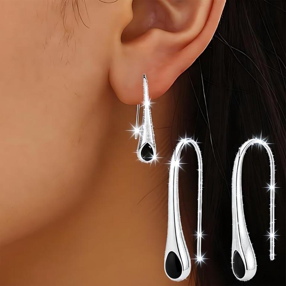 Black Awn Mote Klassiske Øredobber med Hengende Svart Stein for Kvinner Hengende Øredobber Smykker Gave Sjarmerende stil fin Luksus