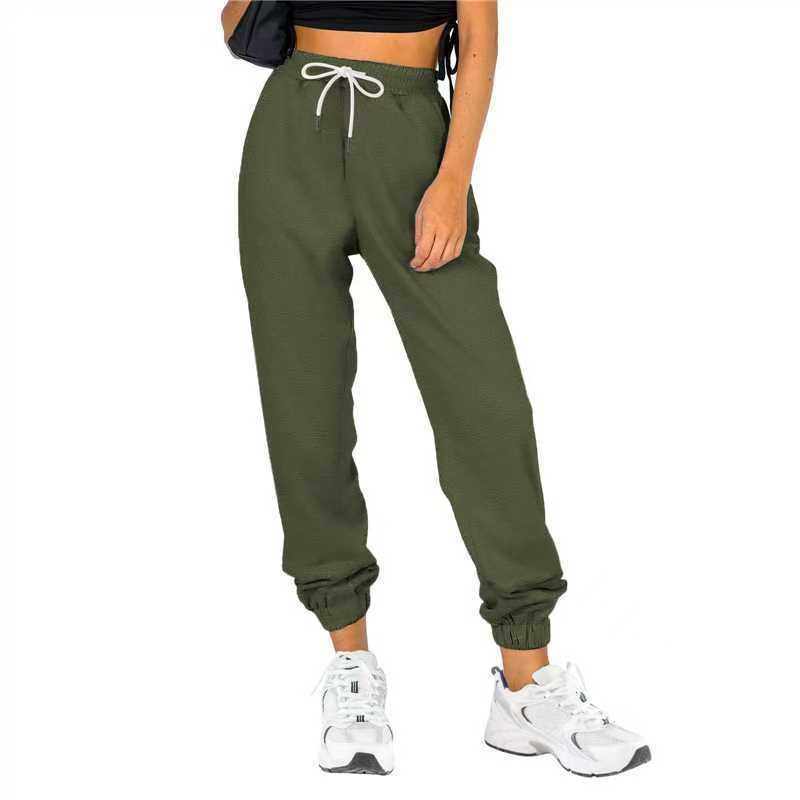 Women's solid color high-waisted sports and casual sweatshirt pants