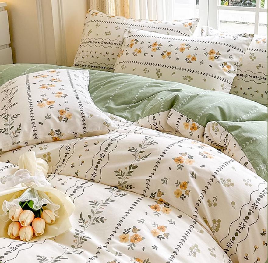 Floral Bedding Set for Kids, 100% Cotton Duvet Cover with 2Pcs Pillowcases Twin Queen King, Full Size, Customized Size Bed Linen