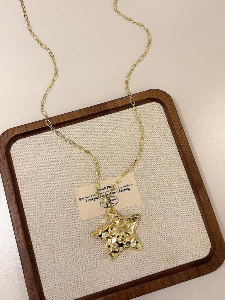 Diamond pleated stars moon pendant necklace sweater chain necklace women's wholesale
