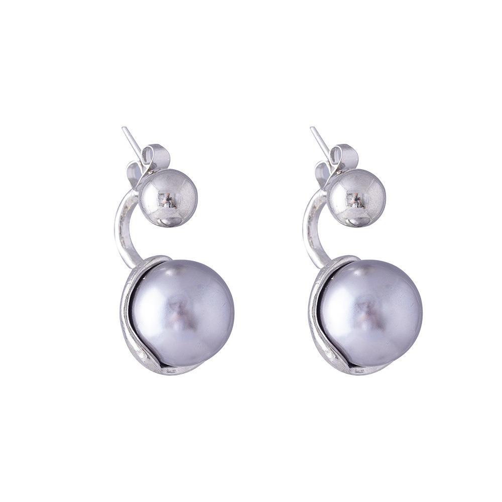 Korea Fashion Geometry Perfectly Round Grey Imitation Pearl Piercing Stud Earrings for Women Creative Temperament Jewelry Gifts