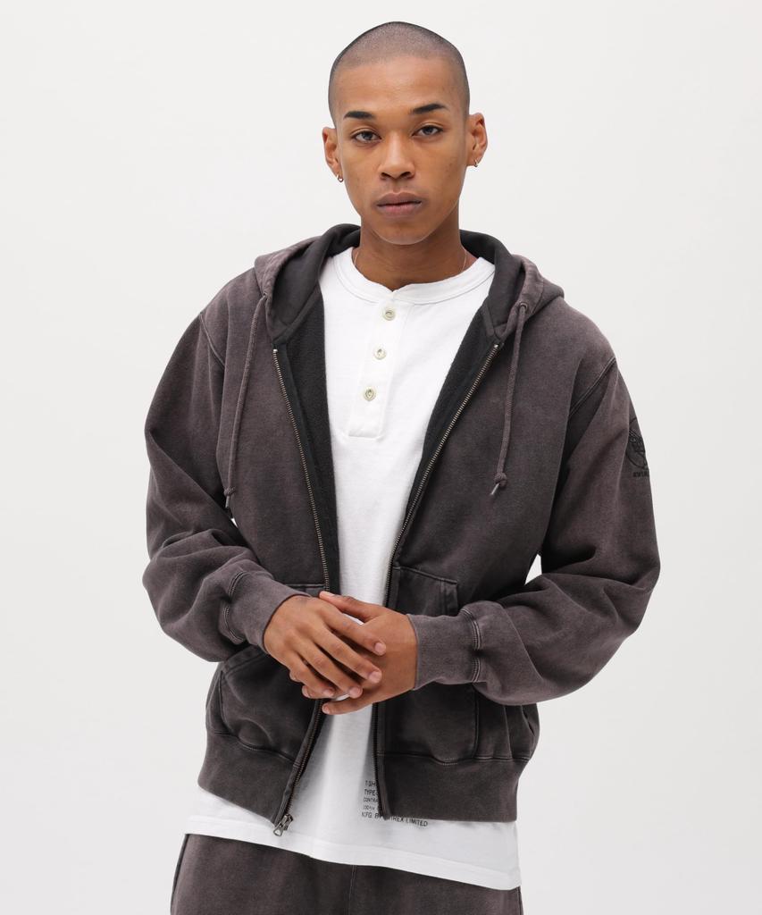 AVIREX Acid Wash Zip Up Hoodie Men's M 410 Charcoal 783-6131001