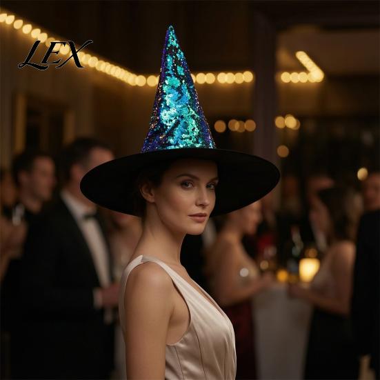 Halloween Witch Hat Reversible Sequin Hat, Sparkly Glitter Large Wizard Cosplay Headwear Costume Party for Cosplay, Masquerade Color Changing