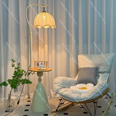 Cream-style Floor Lamp with Side Table Living Room Sofa Companion Decorative Bedside Table Lamp Warm Atmosphere Bedroom Night