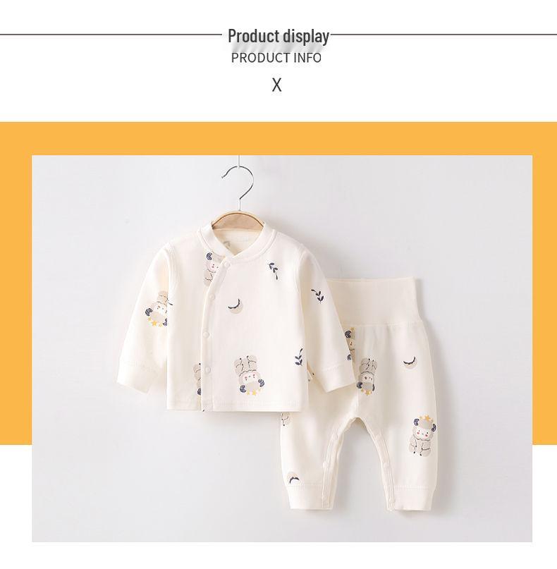 Spring & Autumn Pure Cotton Baby Underwear Set - High Waist Belly Protection Top & Trousers, Tagless for Newborns