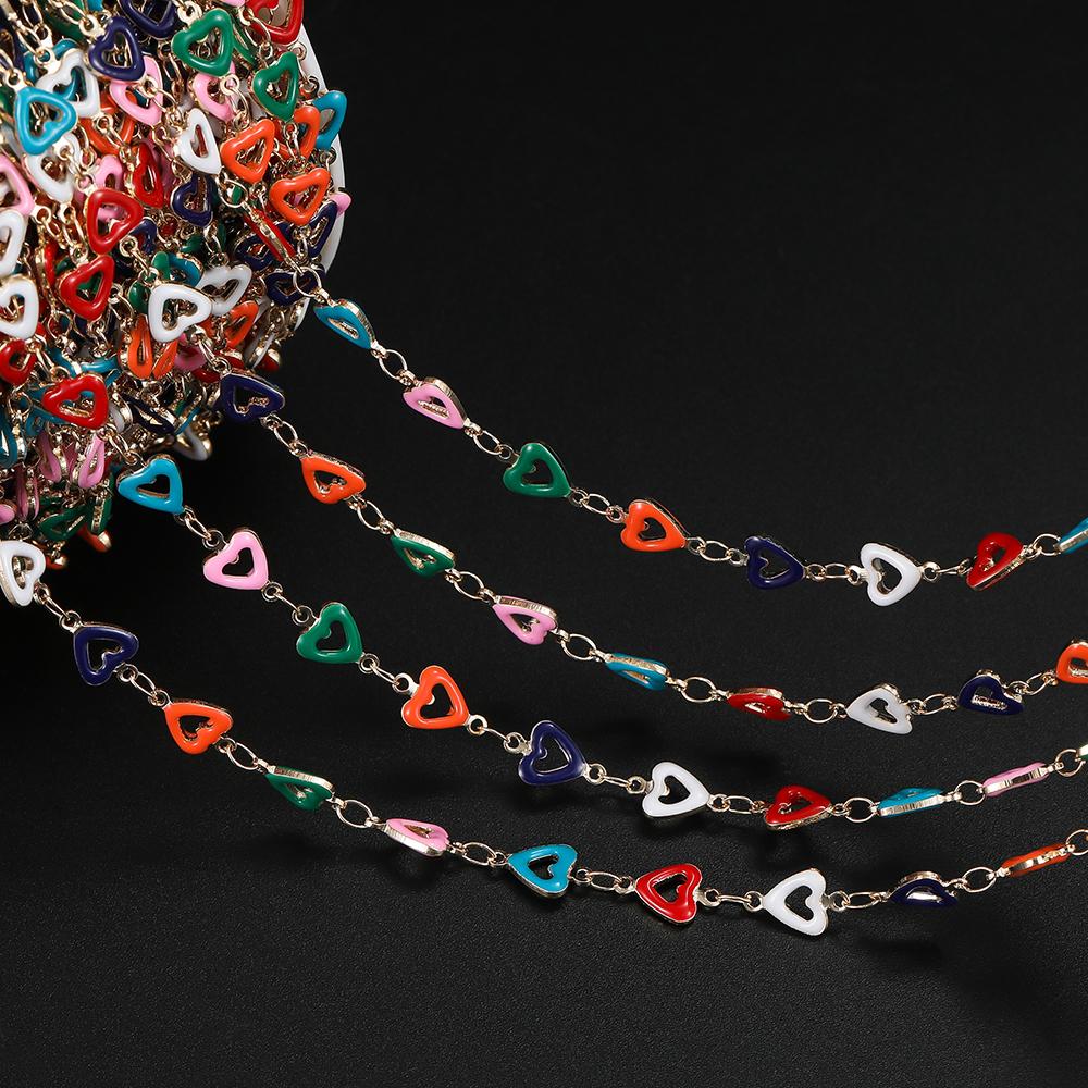 1m Copper Colorful Hollow Heart-Shaped Chain Enamel Love Chain for DIY Bracelet Necklace Waist Chain Jewelry Making Chain