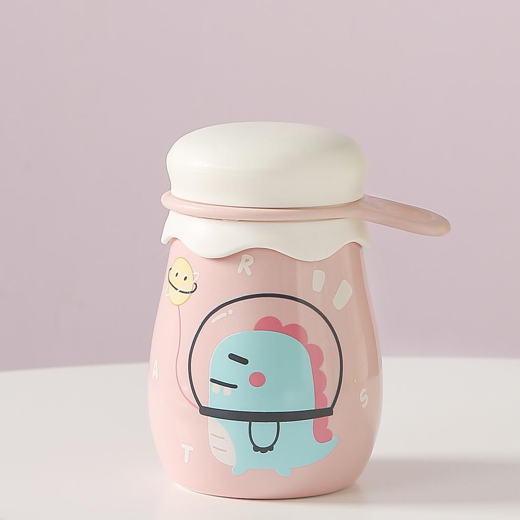 Souvenir Gift with Lid Pudding Cup Cartoon Cute Office Ceramic Cup High Appearance High Temperature Resistance Mug