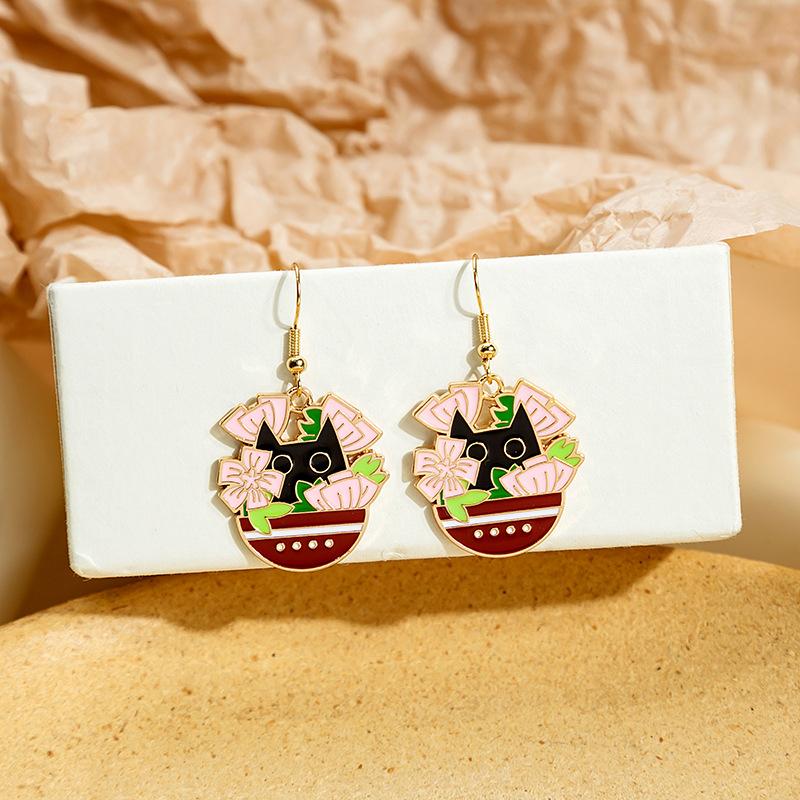Vintage Cute Cartoon Animal Kitten Rabbit Panda Deer Earrings For Women Girls Zircon Sweet Moon Cat Squirrel Enamel Earrings