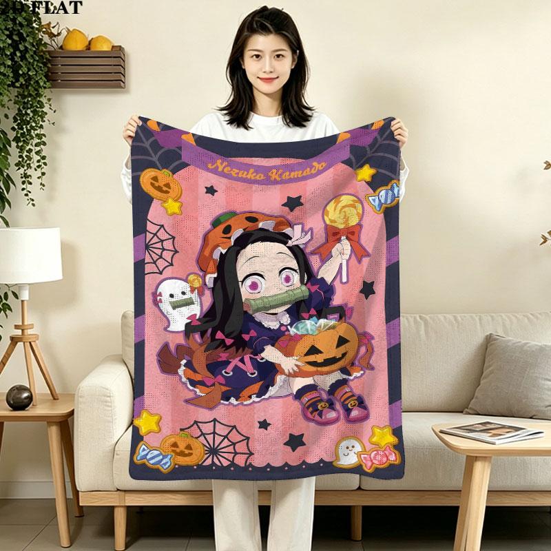 1PC Demon Slayer Patterned Flannel Blanket Suitable For All Seasons For Home Decor Warmth And Comfort Gifts Holiday Present