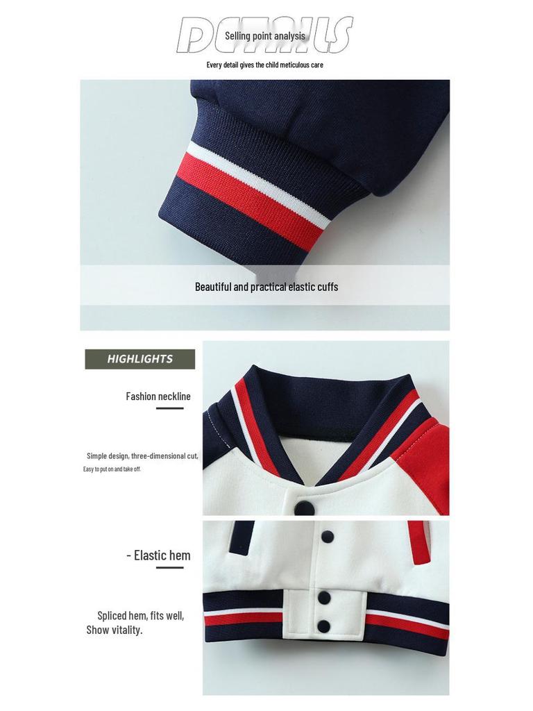 Children's Academy Style Color Block School Uniform, Long Sleeve Three-Piece Set for Spring, Autumn, and Winter