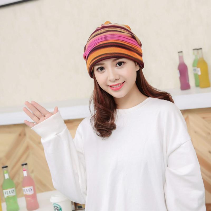 Autumn and Winter Korean Style Striped Twist Hat Fashionable Ear Protection Knitted Cap Postpartum Head-proof Wind Scarf