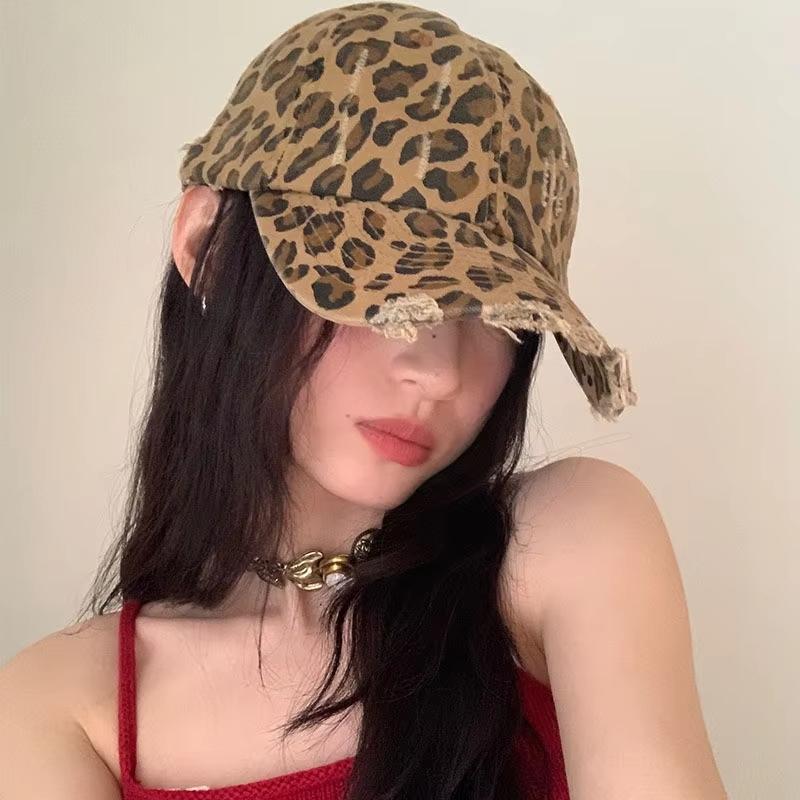 Punk Leopard Street Baseball Cap For Women Vintage Hip Hop Holes Snapback Duckbill Hats Kpop Girl Cotton Dad Trucker Hats Visors