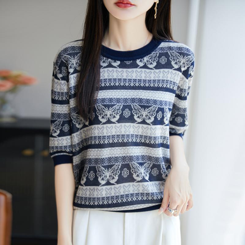 Women Knit T-shirt MODERN NEW SAGA Summer Knitted Shirt Short Sleeve Tees O-neck Pullover Knit Tops