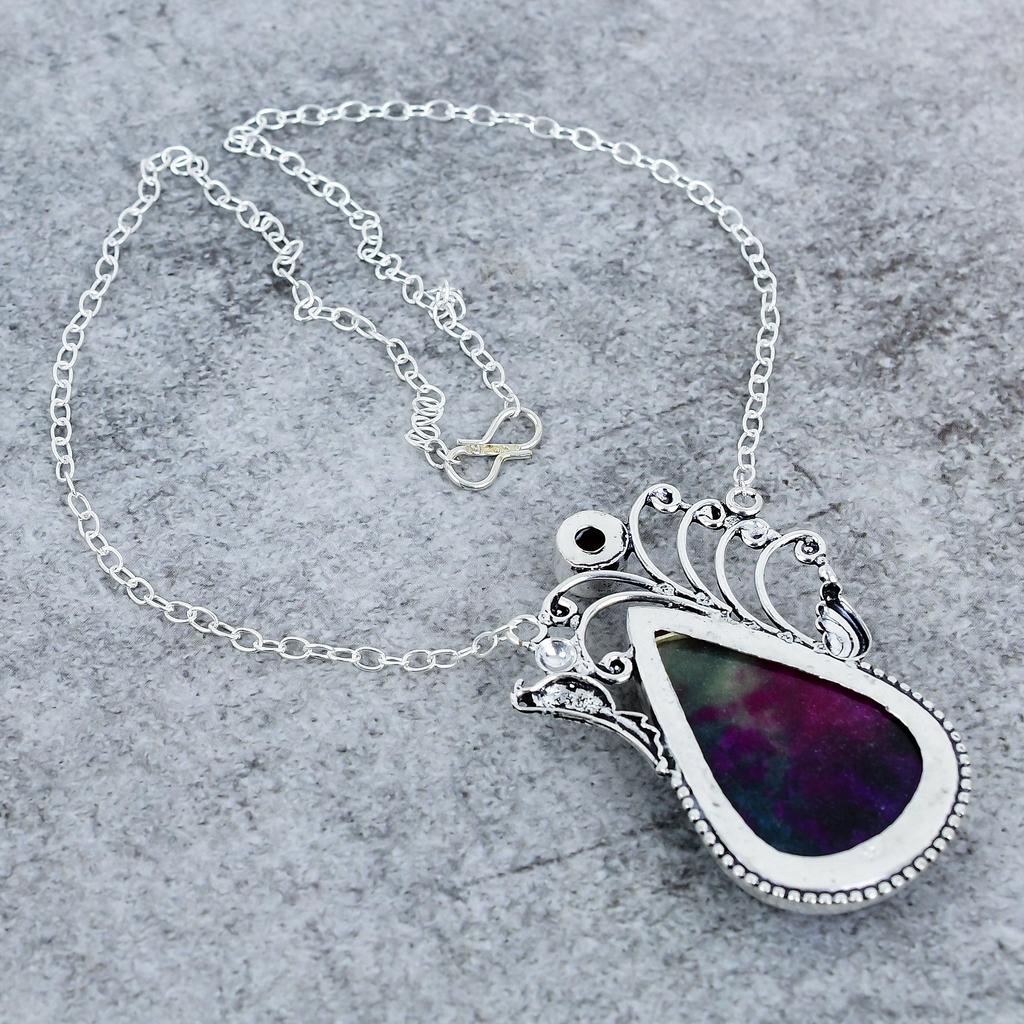 Rainbow Solar Quartz, Onyx 925 Sterling Silver Jewelry Necklace 18" M-2747