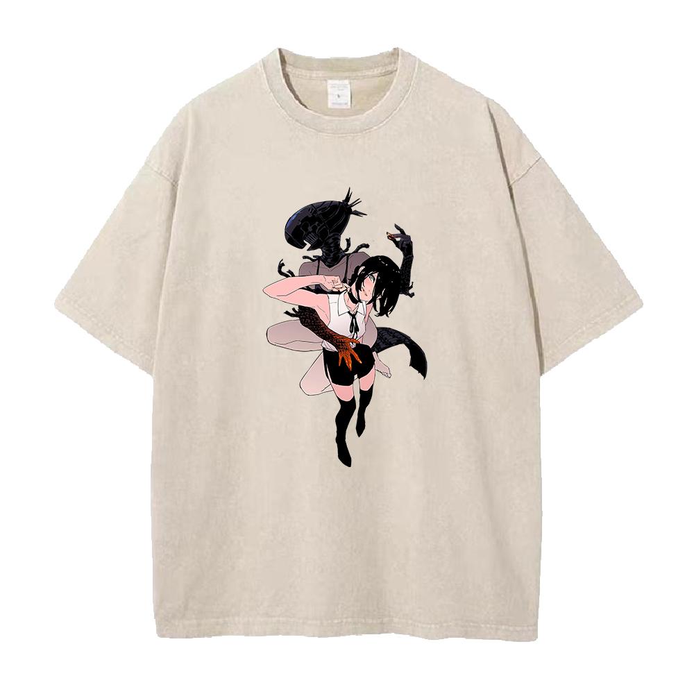 

Reze Chainsaw Man Tshirt Manga Graphic T Shirt Men Women Clothing Harajuku Short Sleeve Cotton Tee Vintage Washed Tshirt S