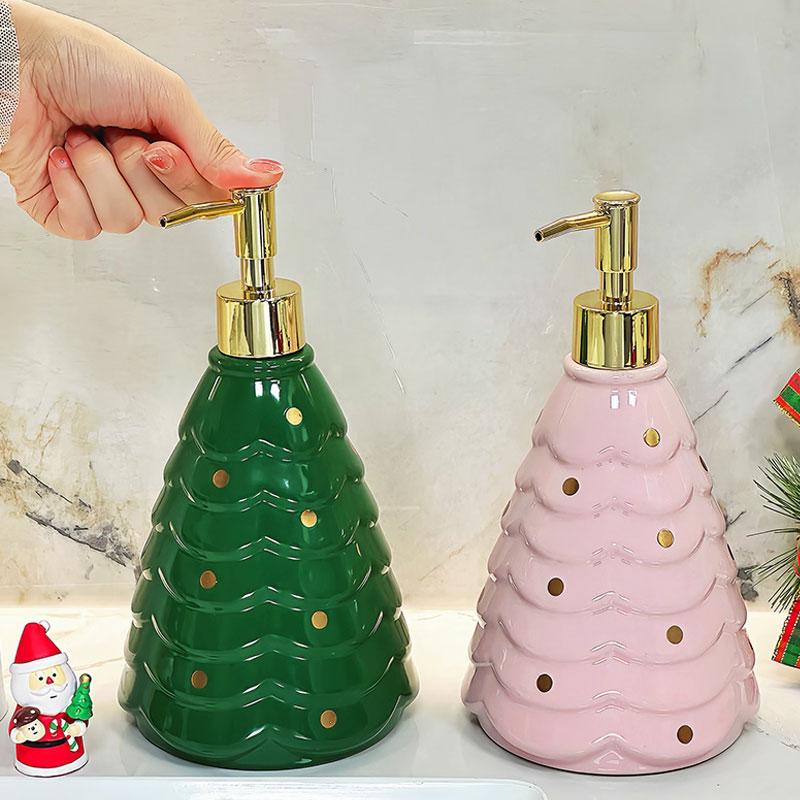 750ml Soap Dispenser Creative Christmas Tree Lotion Ceramic Bottle Household Toilet Press Shampoo Separate Bottle  Cup Dispenser