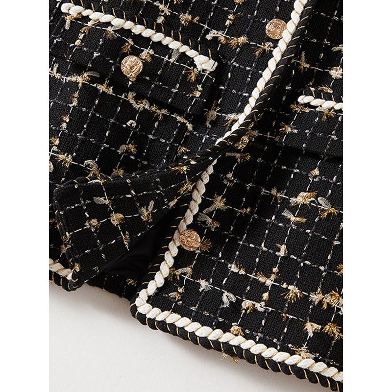 Strong Promotion of Benefits! Three-Dimensional Tassel Plaid V-neck Woolen Pocket Vest Female Fall and Winter Bandage Dress Edging Outwear