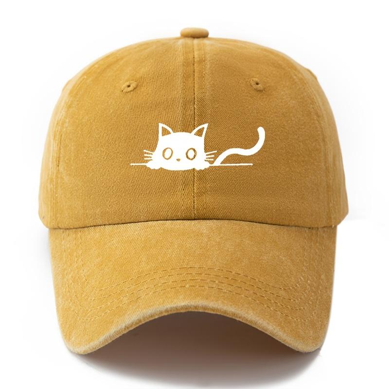 Printed cat baseball cap cartoon curved brim adjustable size unisex duckbill cap outdoor cycling fishing hat