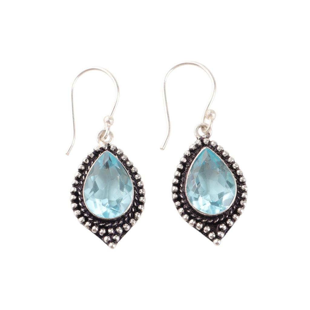 Beautiful Sky Blue Topaz Gemstone 925 Sterling Silver Handmade  Earrings Jewelry EE-164-2