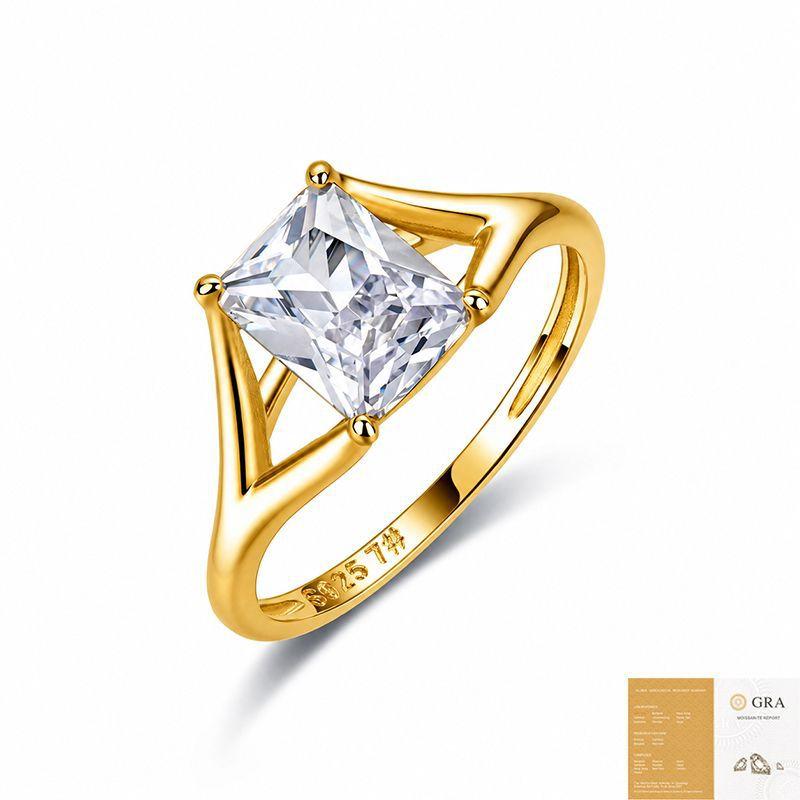 Moissanite Solitaire Ring 925 Sterling Silver Split Shank 5x7mm VVS1 D Color Rectangular Jewelry for Women