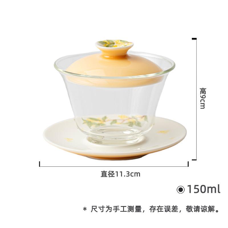 

150ml Hand-painted Flower Bamboo Glass Gaiwan Retro Tea Tureen Tea Bowl With Lid Kit Tea Maker Cover Bowl Chinese Tea Set Craft
