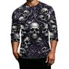 Men's Casual 3/4 Sleeve Round Neck T-Shirt with Halloween Print