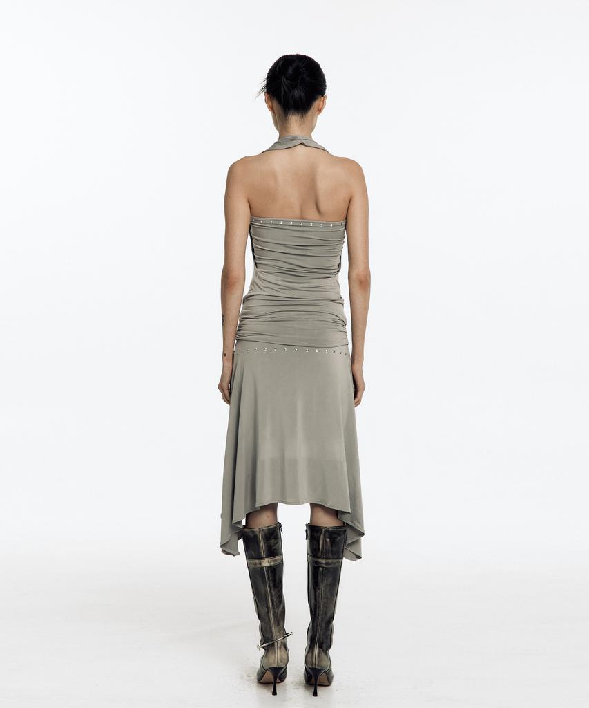 Kasiko Stud Drape Flare Skirt Warm Gray