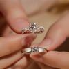 2PCS 925 Sterling Silver Ring Adjustable Open Couple Engagement Rings for Women Men Wedding Ring Party Fashion Jewelry Gift